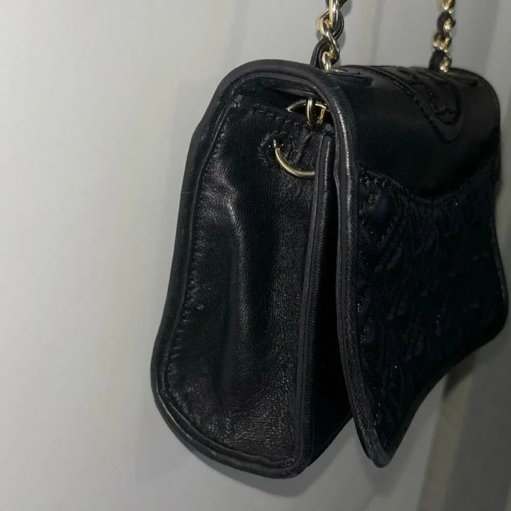Tory Burch Fleming black soft leather quilted convertible purse crossbod shouldr
